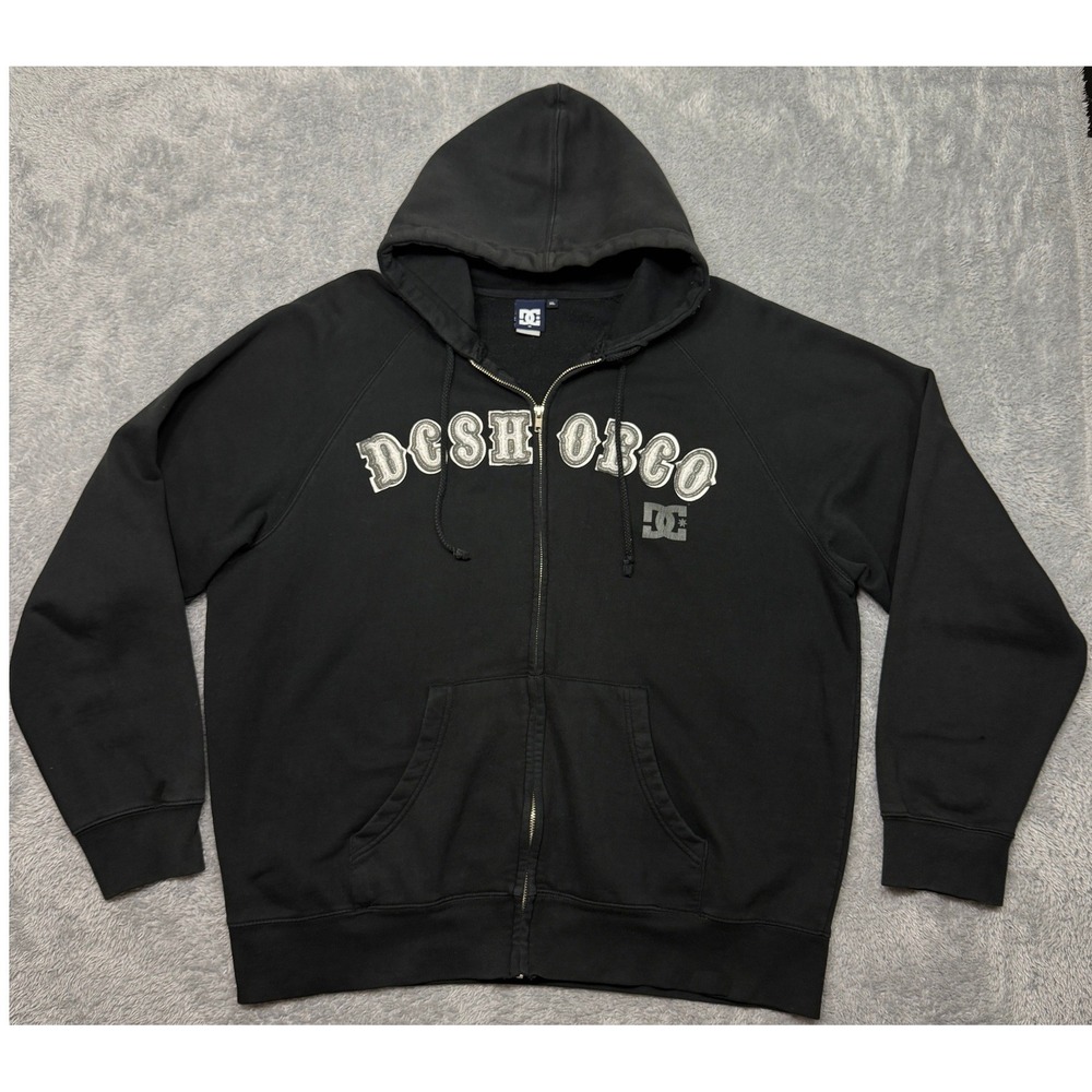 Vintage Y2K DC Shoes Hoodie Mens XL Black Skater Skate Skateboard Full Zip Logo